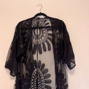 La Vie En Rose Aqua Black Lace SwimSuit Cover Up